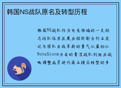 韩国NS战队原名及转型历程