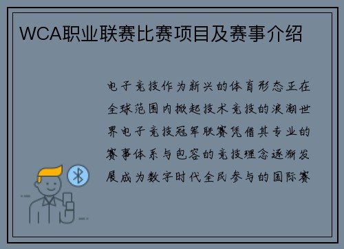 WCA职业联赛比赛项目及赛事介绍